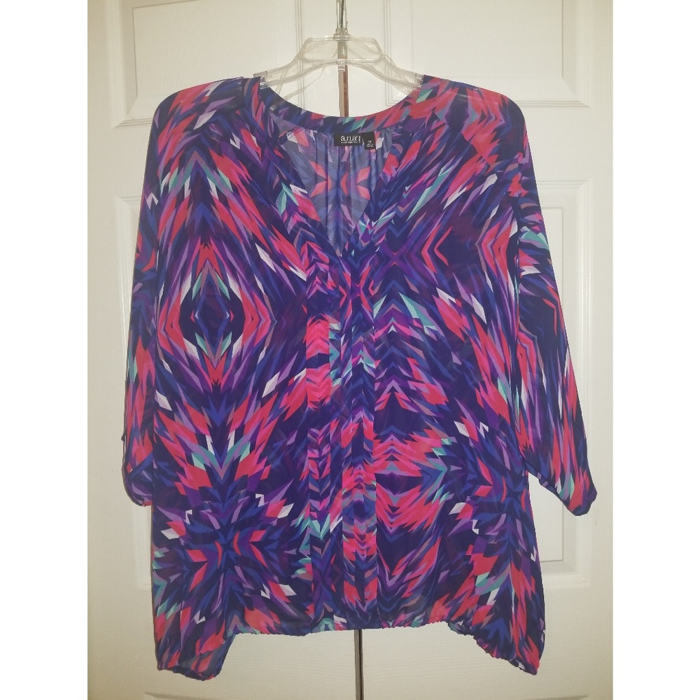 a.n.a multi-colored semi sheer 3/4 blouse 3x